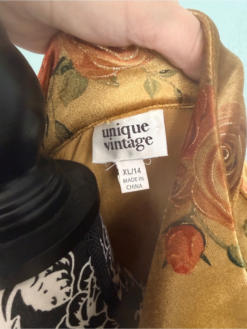 Unique Vintage Mustard Yellow Floral Velvet Wrap Dress with Pink Tie - Picture 2 of 2